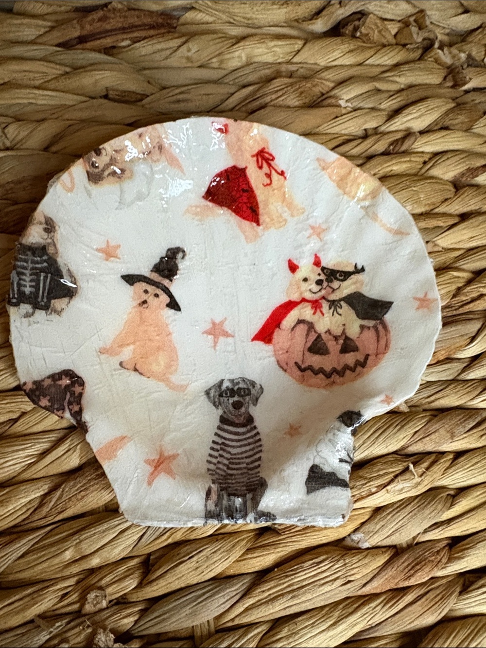 Halloween Pumpkin & Puppy Shell Dish - White with Orange Accents